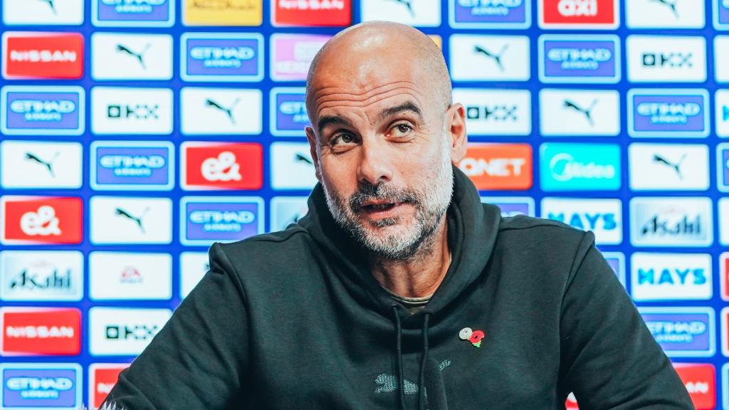 Pep Guardiola, en rueda de prensa del Manchester City.