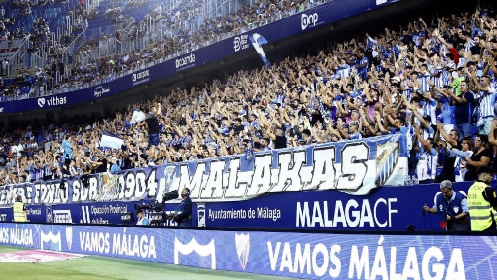 La Grada de Animación de La Rosaleda durante un partido de esta temporada