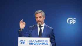 El vicesecretario de economía del PP, Juan Bravo, este lunes en la sede del partido en Madrid.