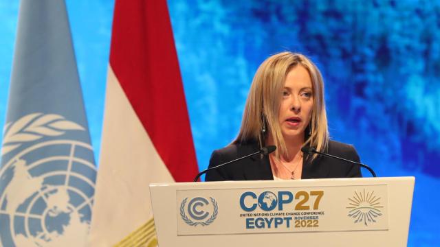 Giorgia Meloni durante su intervención en la COP27