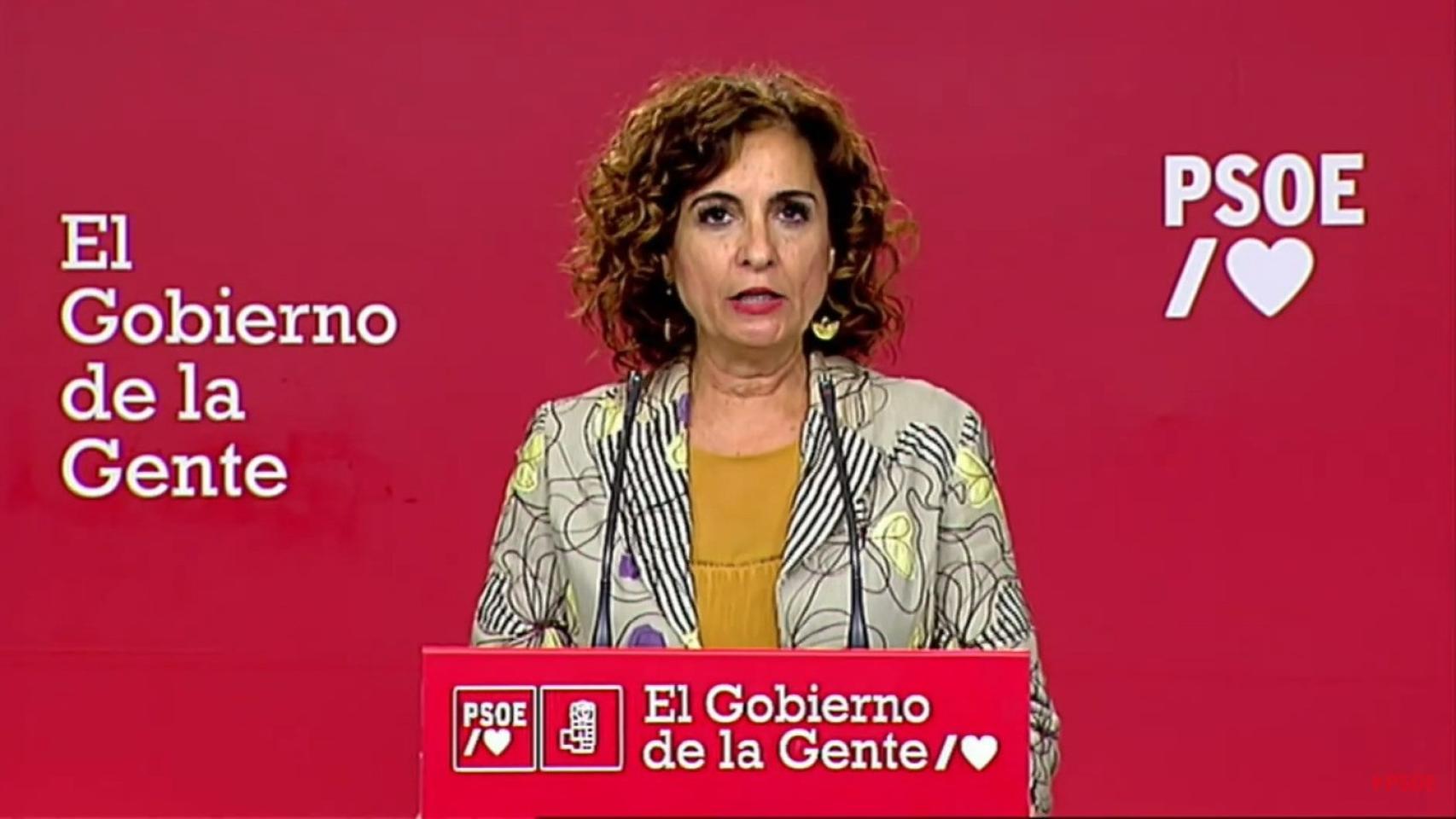 La ministra de Hacienda y visecretaria general del PSOE, ofrece una declaración institucional este lunes desde Ferraz.