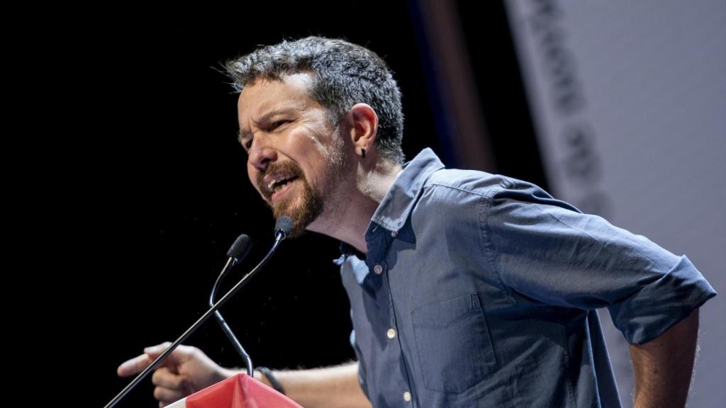 El exlíder de Podemos, Pablo Iglesias, durante el acto de Podemos del domingo.