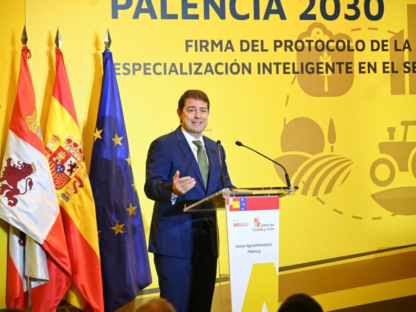 El presidente de la Junta, Alfonso Fernández Mañueco, durante su intervención de este miércoles en Palencia.