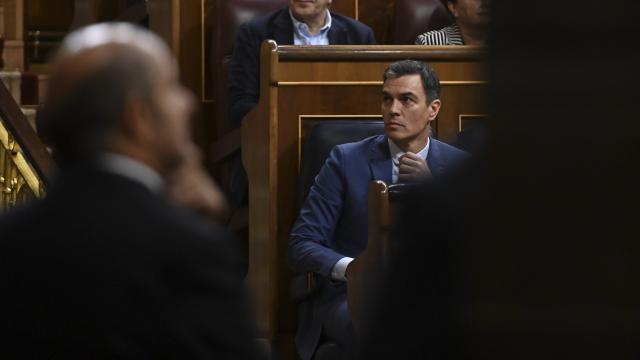 El presidente del Gobierno, Pedro Sánchez, y el portavoz parlamentario del PSOE en el Congreso, Patxi López.