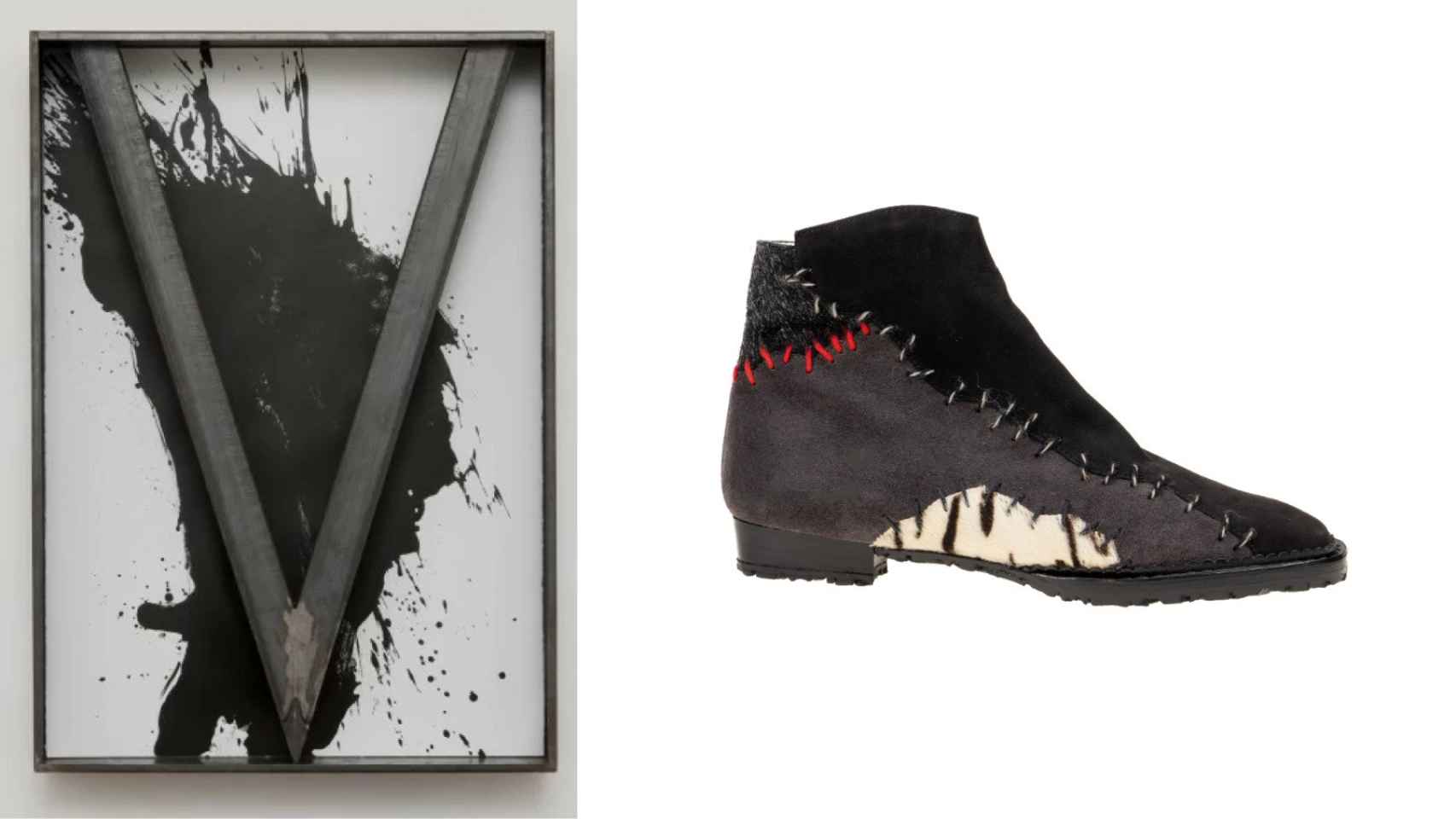 La exhibición sitúa la obra de la diseñadora de zapatos Sara Navarro en relación con el arte que la inspira, como el cuadro de Jannis Kounelis.