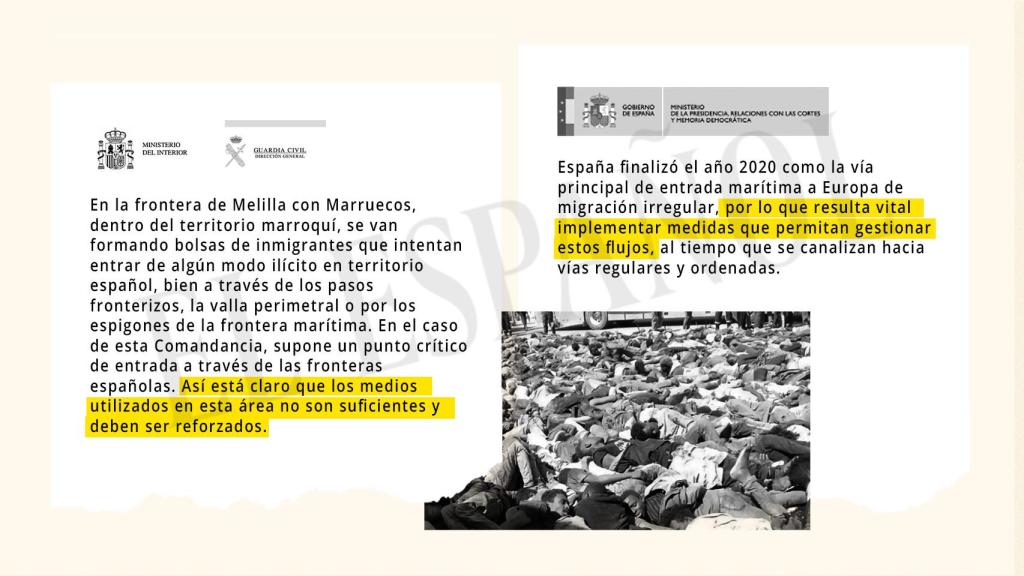 Algunos de los documentos oficiales que advertían a Moncloa de la situación.