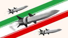 Montaje con misiles hipersónicos y la bandera de Irán