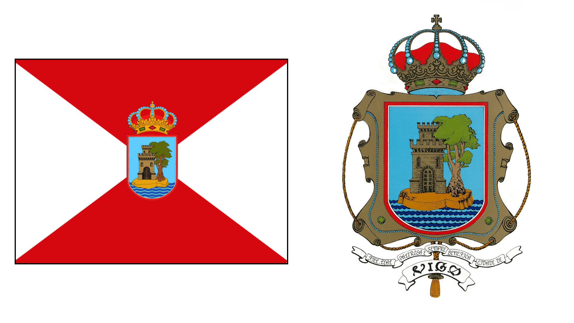 Bandera y escudo de Vigo. Imágenes: Concello de Vigo