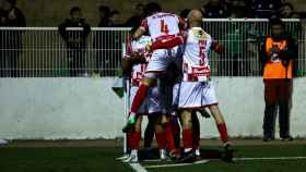 El CD Guijuelo celebra uno de los goles ante el Deportivo de la Coruña