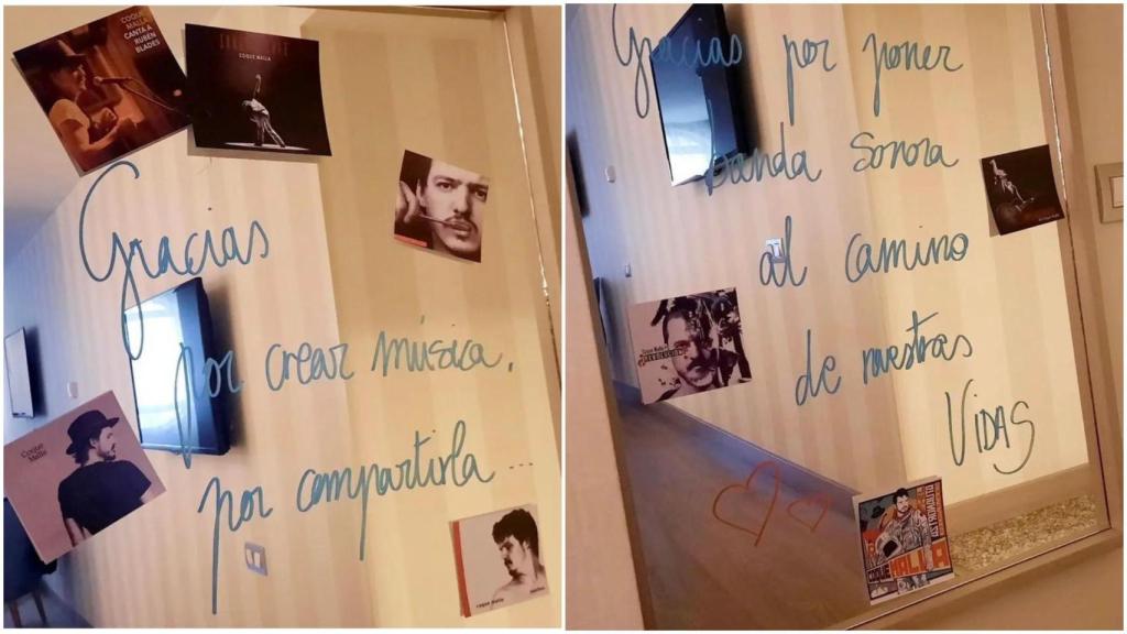 Mensaje a Coque Malla en el espejo de la habitación de su hotel.