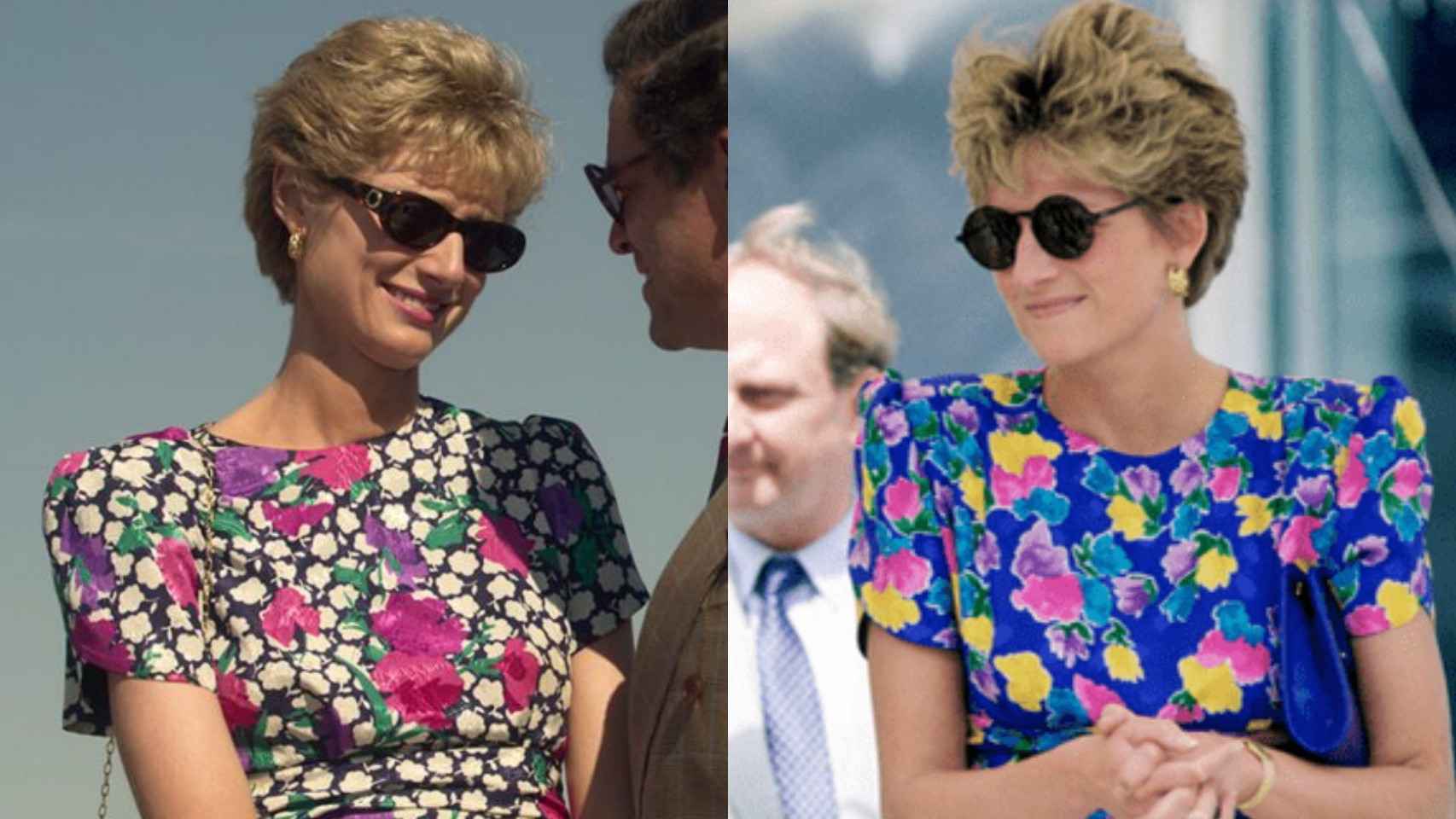 La princesa Diana, a bordo del Britannia en 'The Crown' y en la vida real.