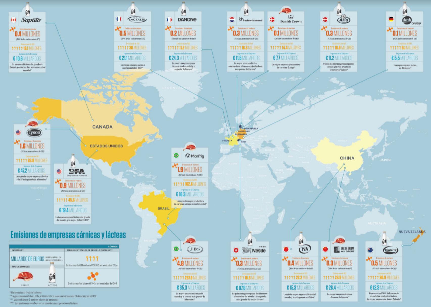 El mapa de las 15 empresas de la industria cárnica y láctea más contaminantes.
