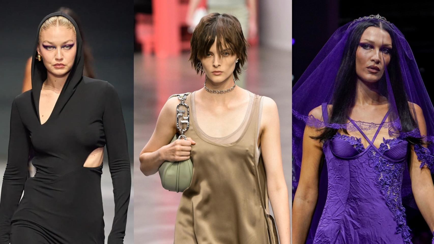 Desfiles de Fendi (centro) y Versace (lados) durante la Fashion Week de Milán