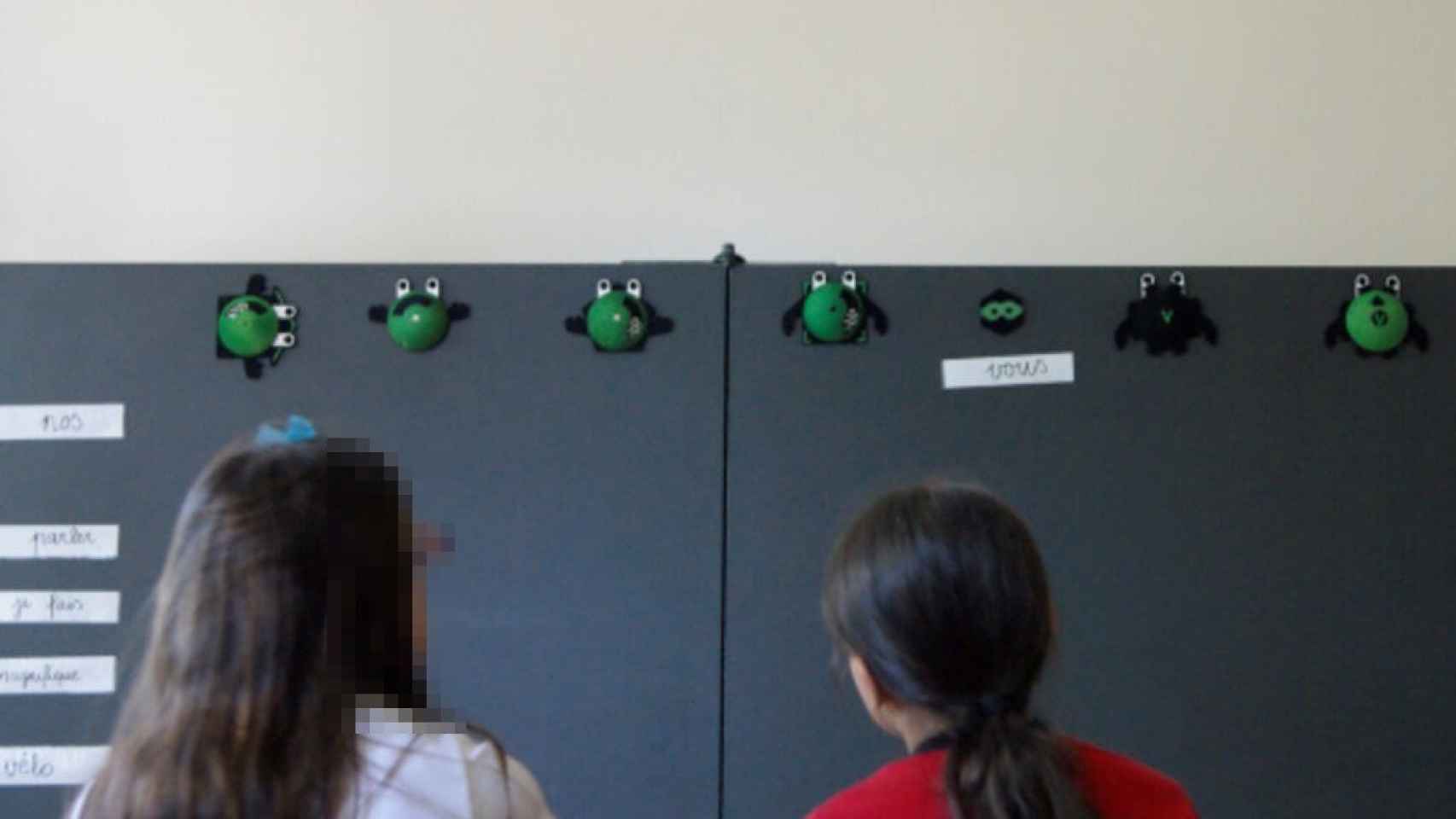 Dos niñas frente a algunos de los elementos del método 'Sintaxe'