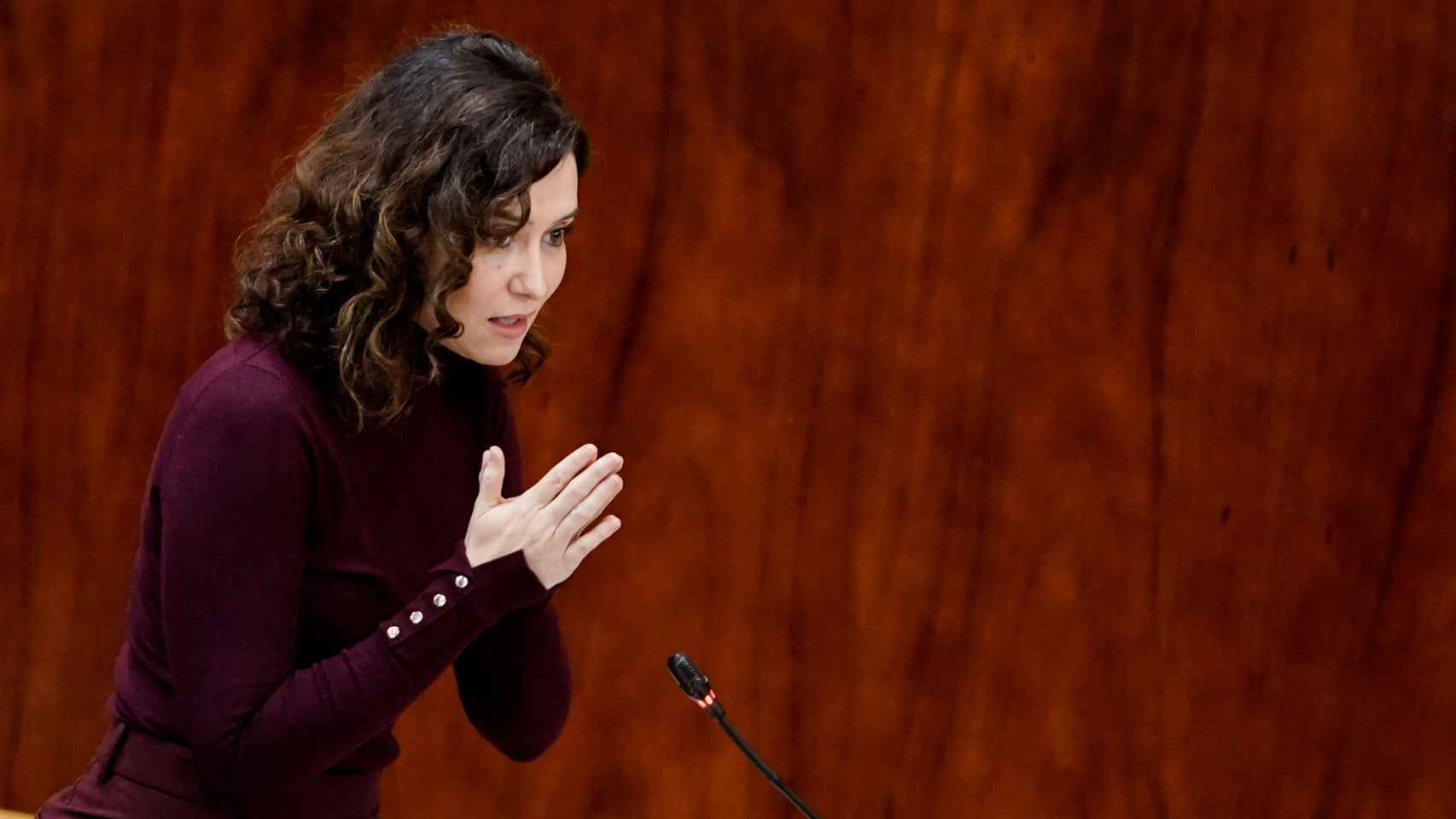 La presidenta de la Comunidad de Madrid, Isabel Díaz Ayuso, en la Asamblea de Madrid este jueves.