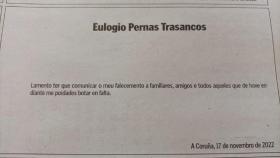 La esquela publicada hoy en ‘La Voz de Galicia’.