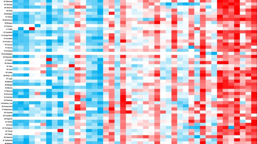 Mapa de subida de temperaturas por ciudades