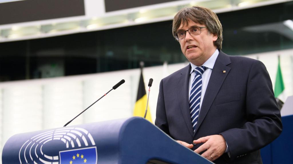 El expresidente catalán, Carles Puigdemont, durante una intervención ante el pleno de la Eurocámara