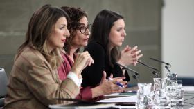 Yolanda Díaz, María Jesús Montero e Irene Montero, en una rueda de prensa posterior al Consejo de Ministros.