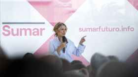 La vicepresidenta segunda del Gobierno, Yolanda Díaz, interviene durante la presentación de su proyecto ‘Sumar’, en Feria Valencia.