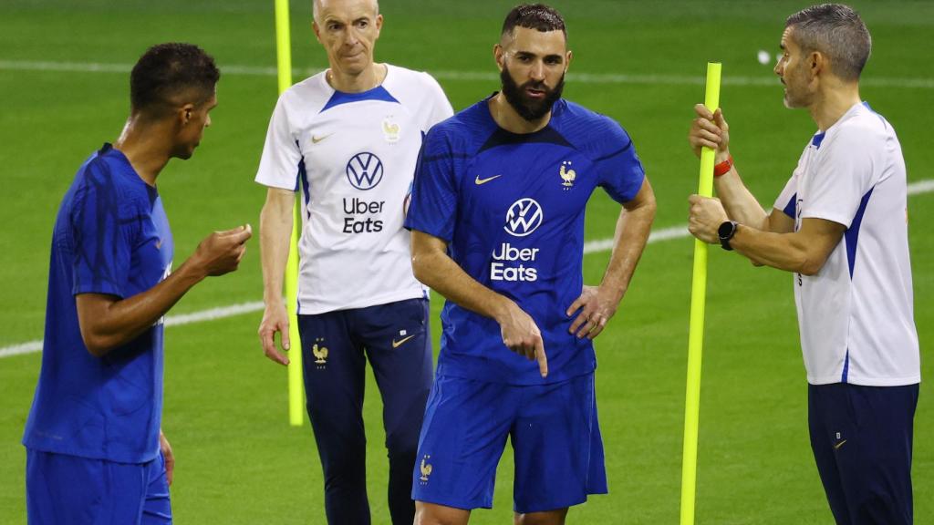 Benzema, durante su último entrenamiento con Francia.