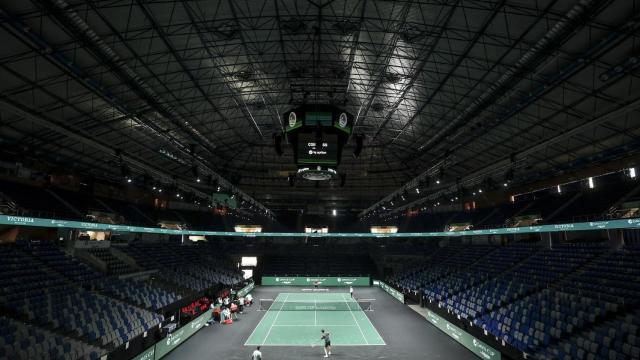 La pista de la Fase Final de la Copa Davis en el Martín Carpena.