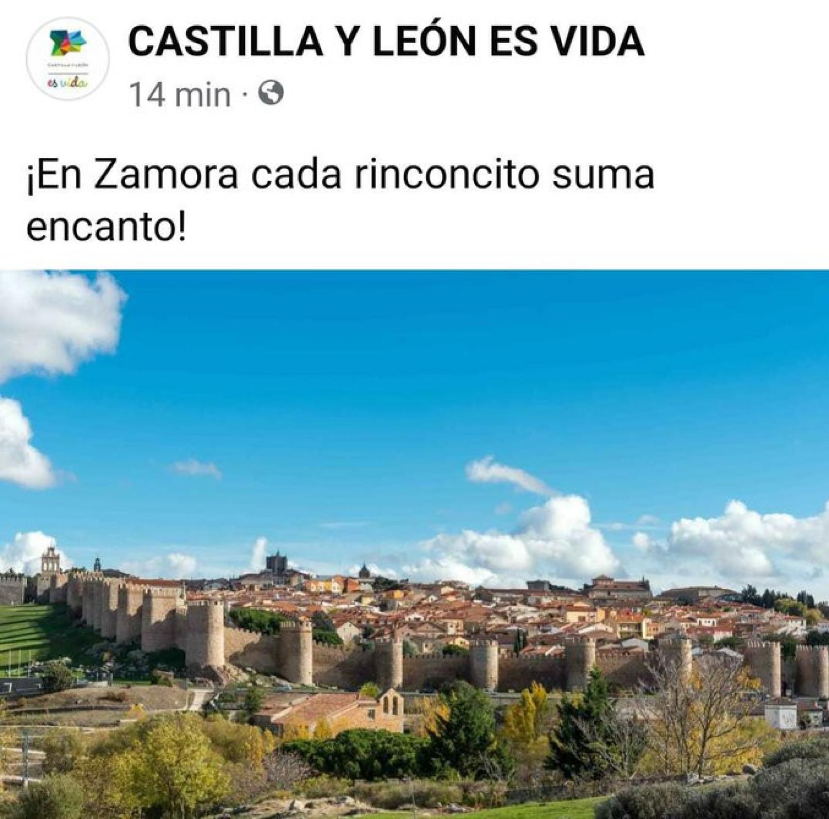 Error de la página oficial de Turismo de la Junta, que confundió a Zamora con Ávila