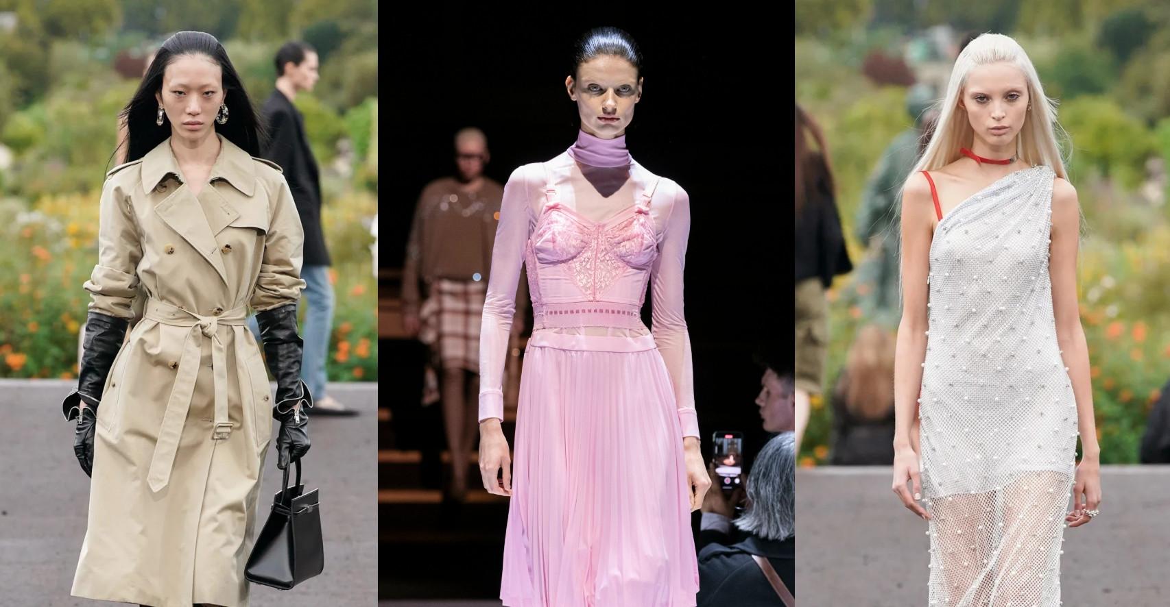 Desfiles de Givenchy (a ambos lados) y Burberry (en el centro) durante las semanas de la moda 2022