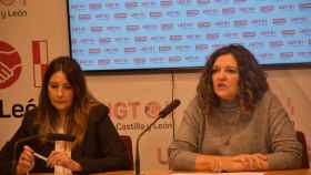La secretaria de Mujer y Políticas de Igualdad de CCOO, Yolanda Martín, junto con la secretaria de Políticas Sociales e Igualdad de UGT Castilla y León, Victoria Zumalacárregui