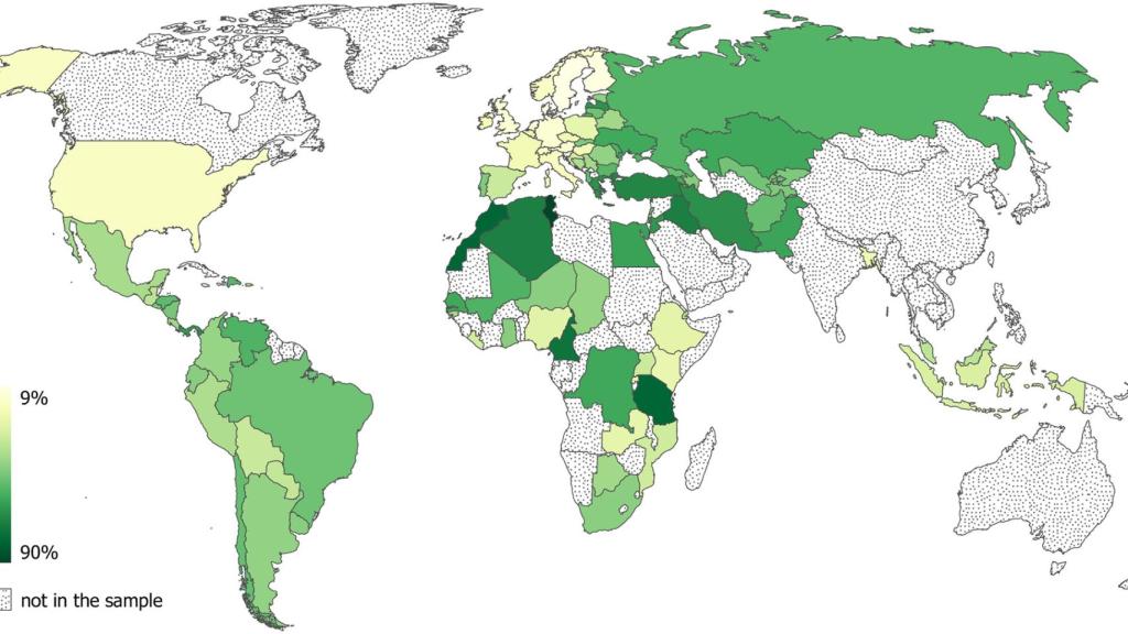 Mapa sobre la creencia en brujería en el mundo.