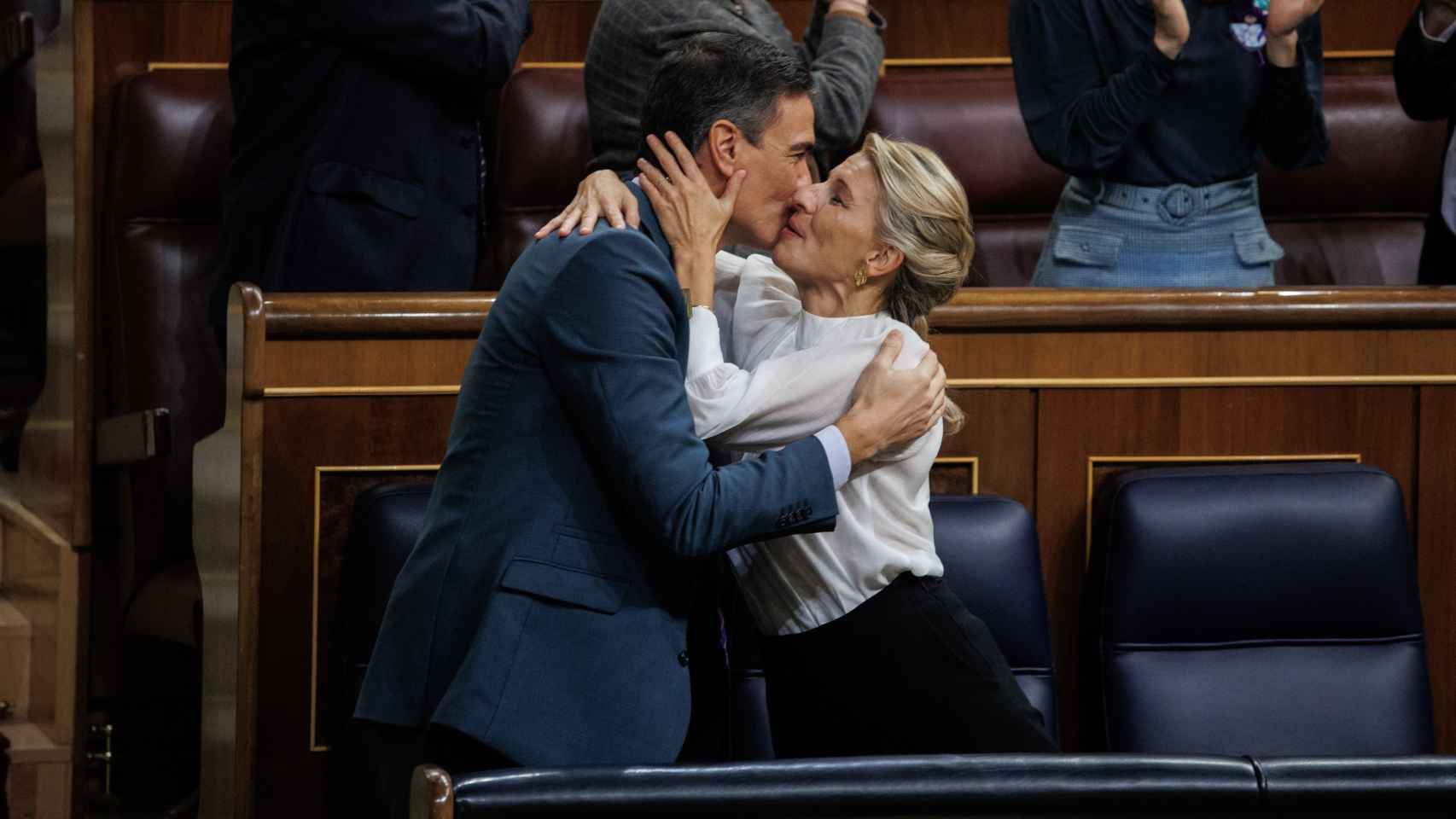 Pedro Sánchez y la vicepresidenta Yolanda Díaz este jueves en el Congreso de los Diputados.