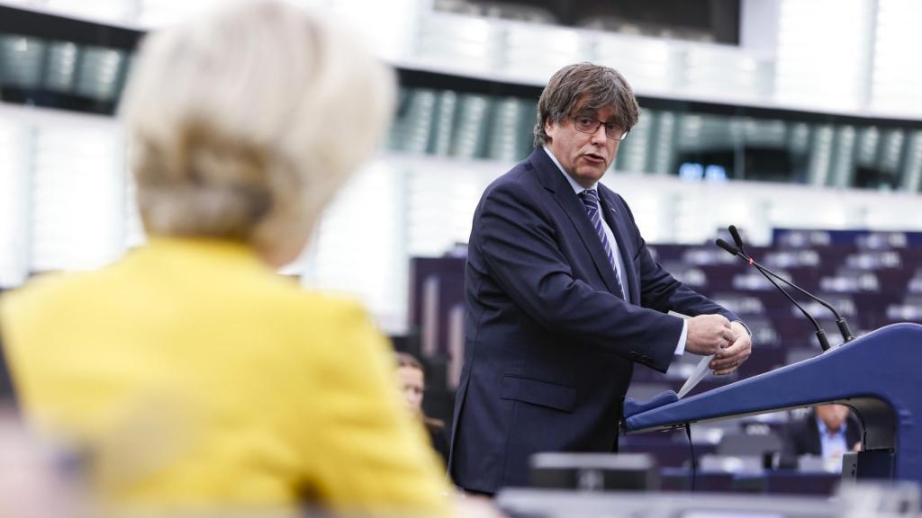 El expresidente catalán, Carles Puigdemont, durante una intervención en la Eurocámara