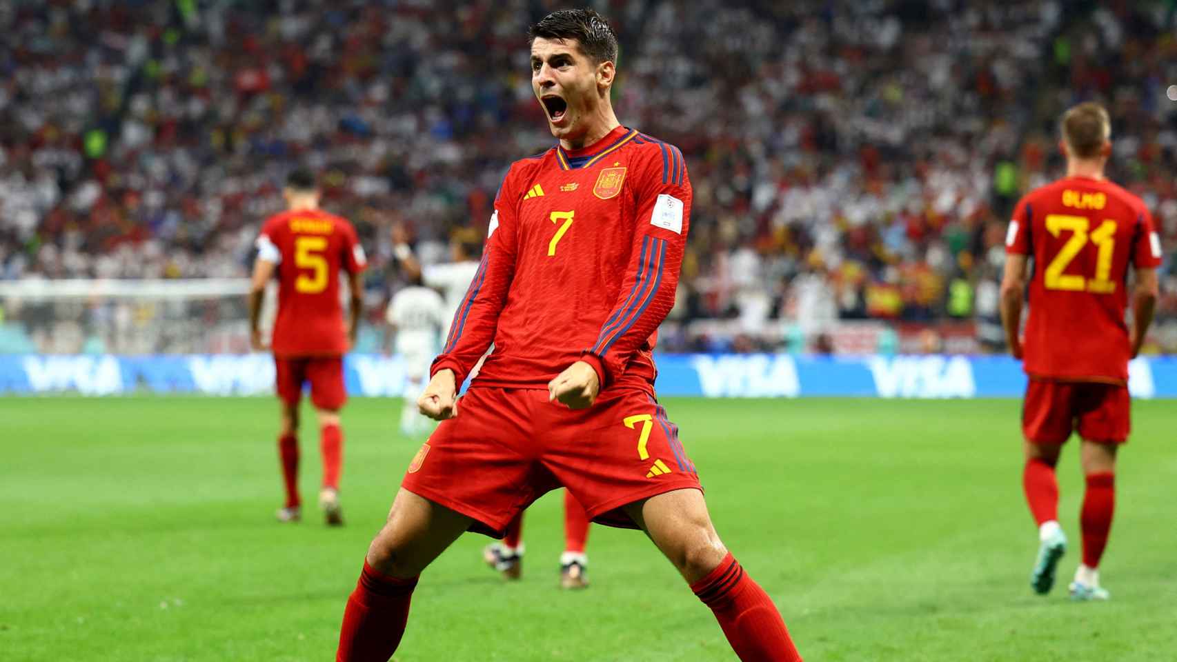 Álvaro Morata celebra su gol en el Mundial contra Alemania en el Mundial de Qatar 2022