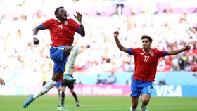 Celebración de los jugadores de la selección de Costa Rica del gol de Keysher Fuller