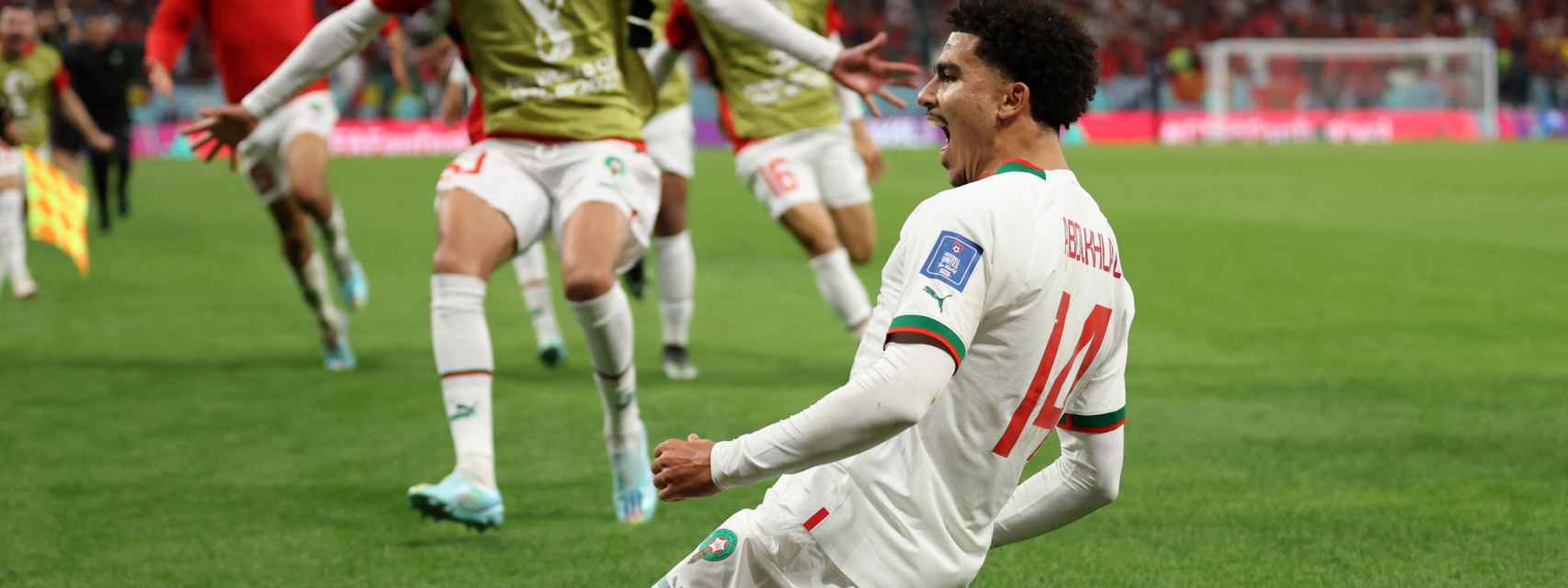 Zakaria Aboukhlal, celebrando su gol para el 0-2 de la selección de Marruecos ante Bélgica en el Mundial de Qatar 2022