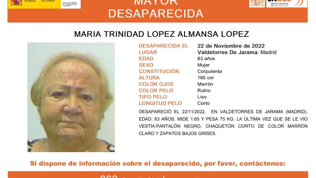 Alerta de desaparición de María Trinidad.