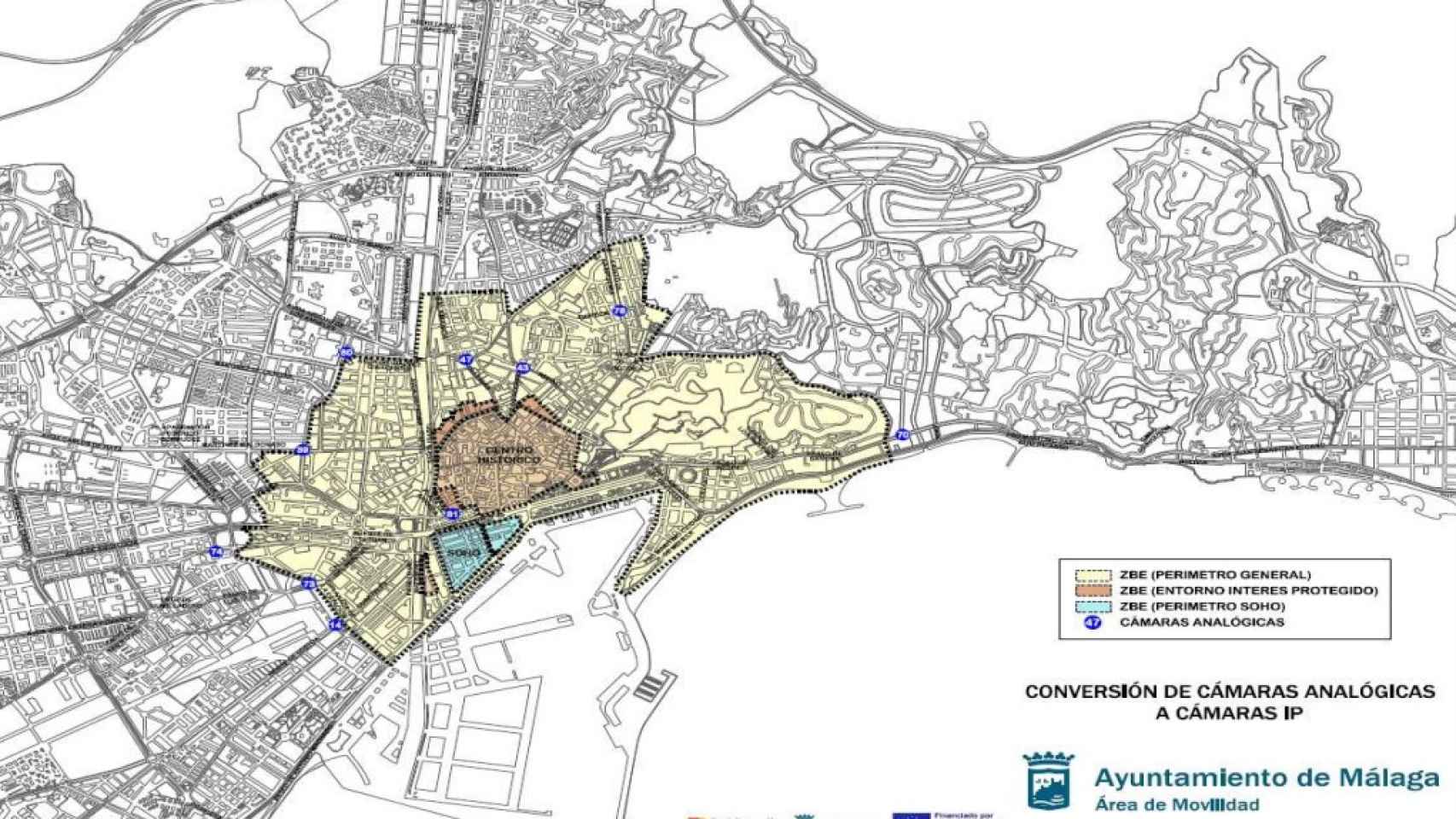 Mapa de la futura Zona de Bajas Emisiones diseñada por el Ayuntamiento de Málaga.