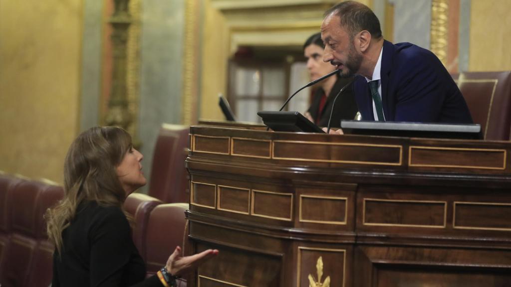 La diputada de Vox Patricia Rueda segundos antes de ser expulsada de la tribuna del Congreso.