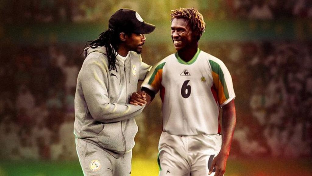 Aliou Cissé, en un montaje como seleccionador y futbolista de Senegal