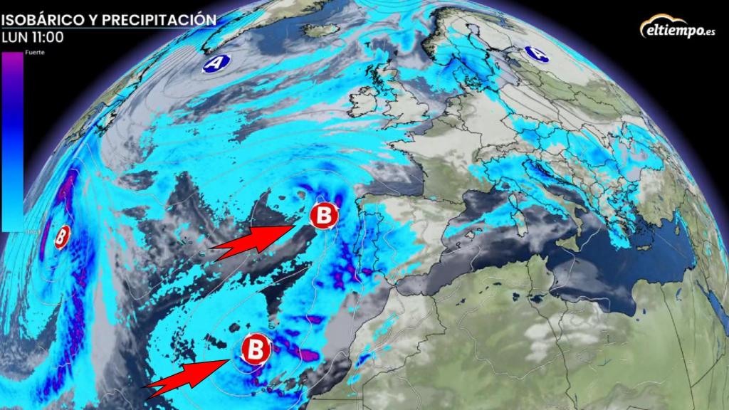 Las borrascas atlánticas que afectarán a España durante el puente de diciembre. ElTiempo.es