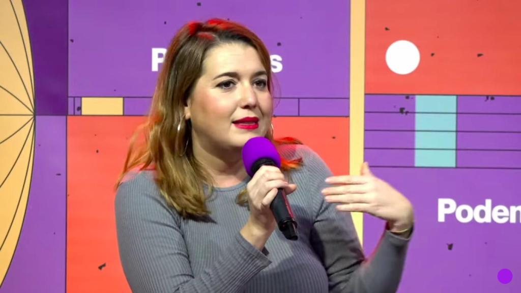 Ángela Rodríguez en su intervención en el pódcast de Podemos.
