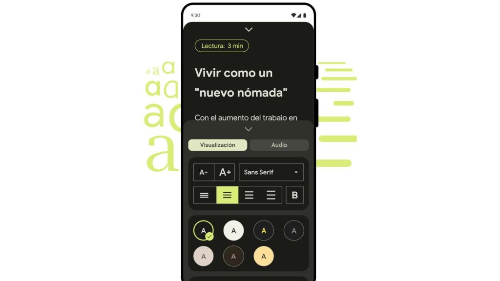 Opciones de la app de Modo Lectura de Android