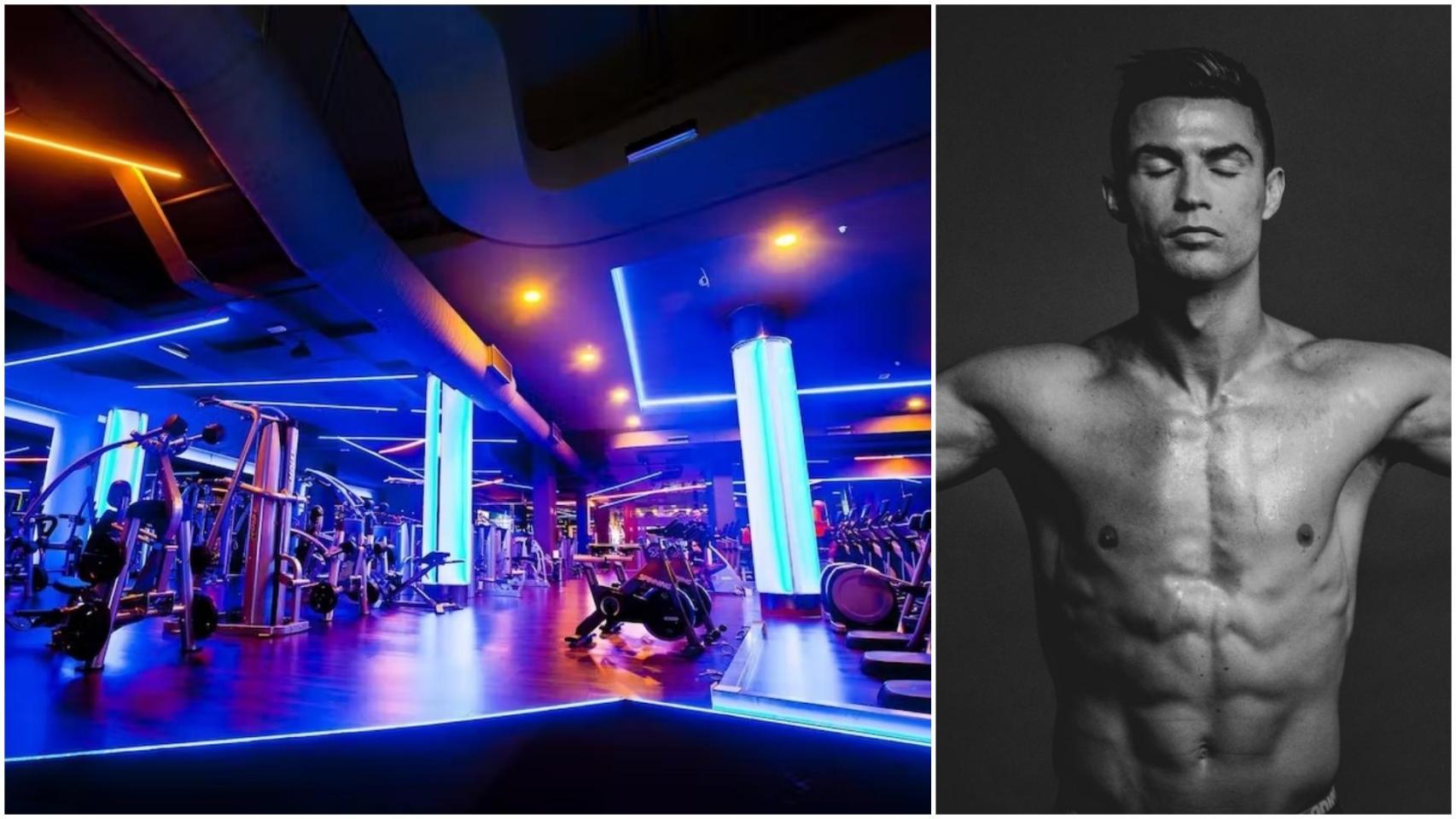 El gimnasio de Marineda City y una de las fotos promocionales de Cristiano Ronaldo en su cadena de gimnasios