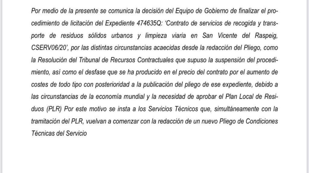 Escrito del pasado mes de junio a los servicios técnicos municipales.