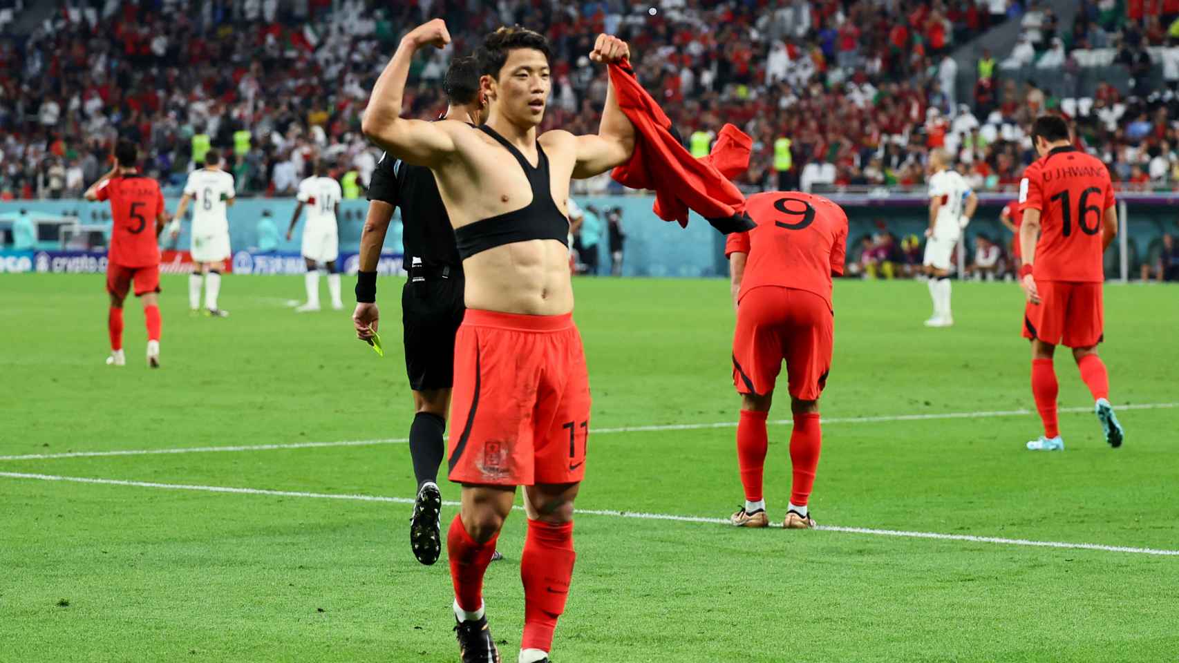 Hee-Chan Hwang celebra su gol en el Mundial ante Portugal