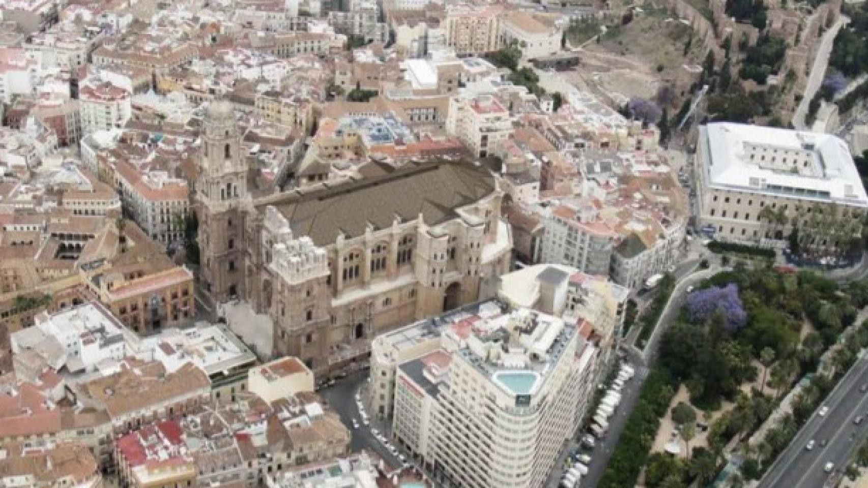 Infografía de la Catedral de Málaga con el tejado a dos aguas.