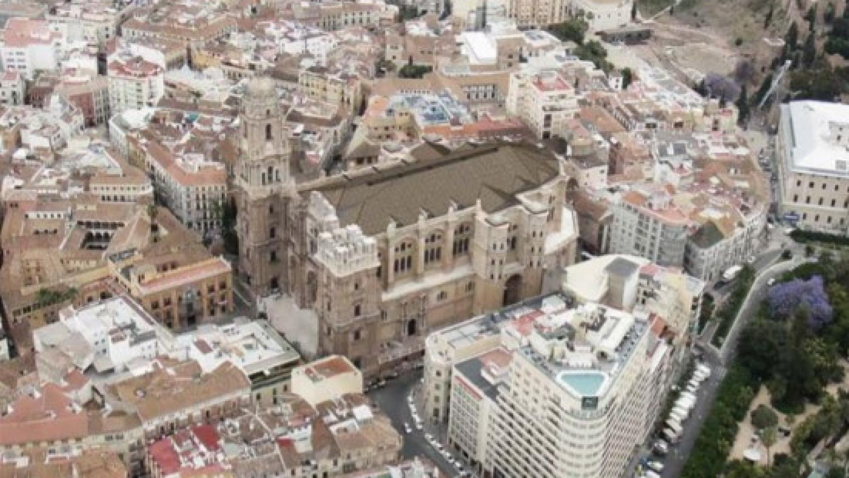 Infografía de la Catedral de Málaga con el tejado a dos aguas.