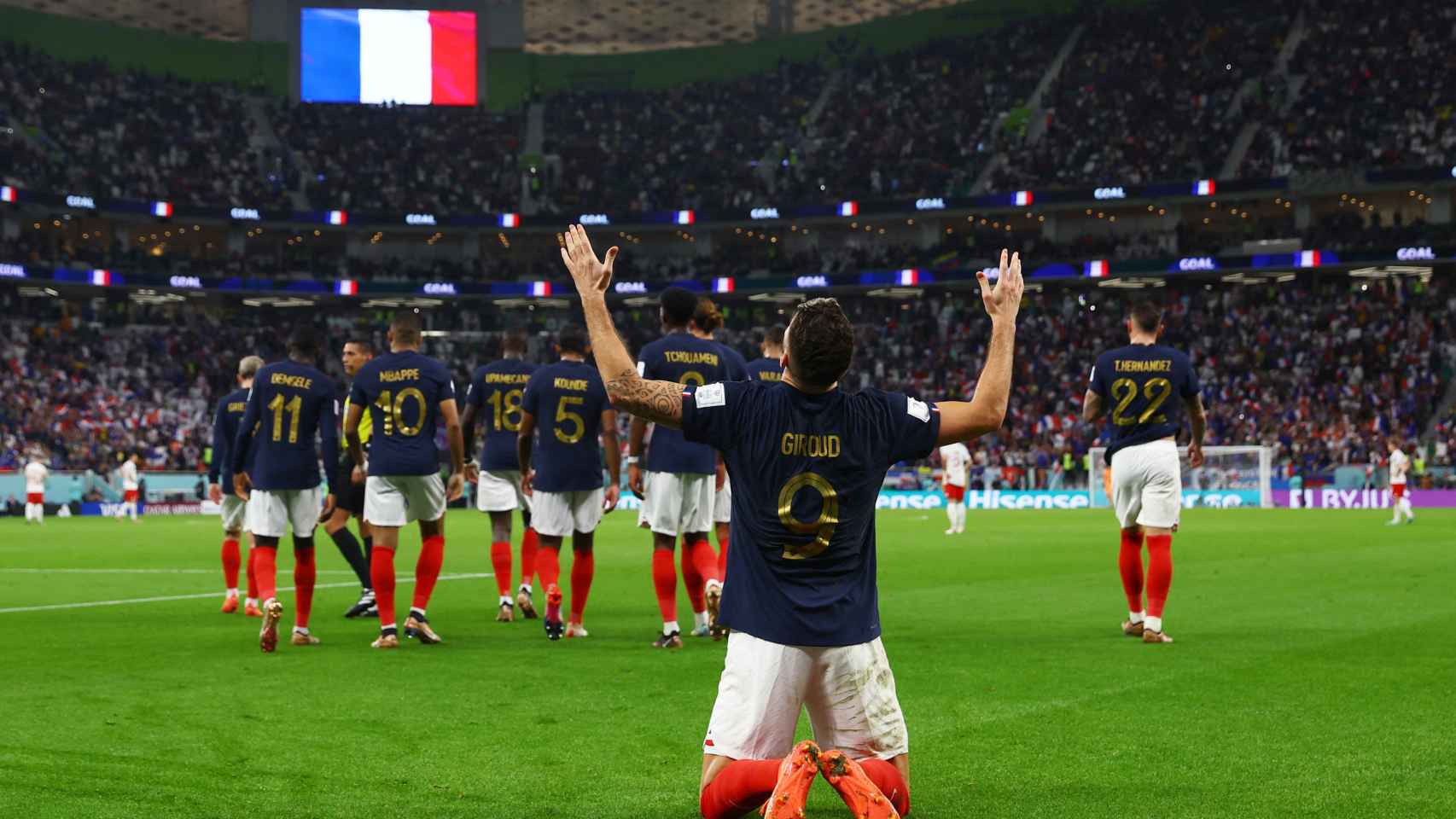 Giroud celebra su gol ante Polonia en el Mundial