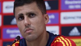 Rodri Hernández, en rueda de prensa con la selección española durante el Mundial de Qatar 2022