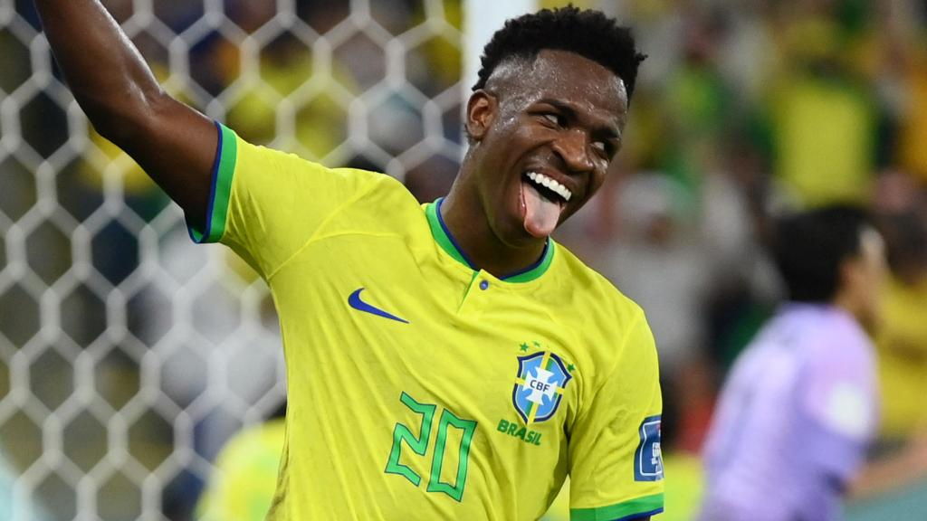 Vinicius Júnior, celebrando un gol con la selección de Brasil en el Mundial de Qatar 2022